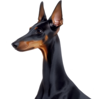 A sleek Doberman Pinscher with shiny black and tan coat stands alertly, showcasing its elegant and muscular build. dog pointed ears and focused expression convey intelligence and loyalty png