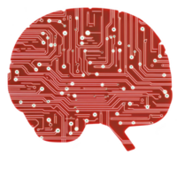 red circuit board in shape of brain symbolizes intersection of technology and human intelligence, highlighting concept of artificial intelligence and digital innovation png