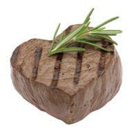 heart shaped grilled steak garnished with sprig of rosemary, showcasing juicy and appetizing appearance. grill marks add touch of rustic charm to presentation png