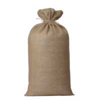 large burlap sack tied at top, commonly used for storing and transporting goods like grains or potatoes. texture is rough and natural, giving it rustic appearance png