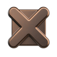 A 3D metallic bronze X symbol with textured surface, representing cancel or close icon, is displayed against transparent background. design is modern and sleek png
