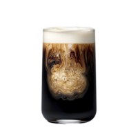 glass of iced coffee with swirling cream creates mesmerizing pattern, blending dark coffee with light cream. frothy top adds delightful texture to this refreshing beverage png