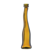 tall, slender, empty glass bottle with unique twisted design and warm amber hue stands against plain background, showcasing its elegant and artistic form png