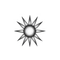 stylized black and white sun illustration with pointed rays radiating from central circle, creating bold and striking design png