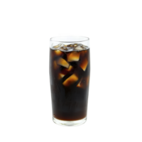 tall glass of refreshing iced coffee with ice cubes, perfect for hot day. dark, rich color of coffee contrasts with clear glass, creating inviting appearance png