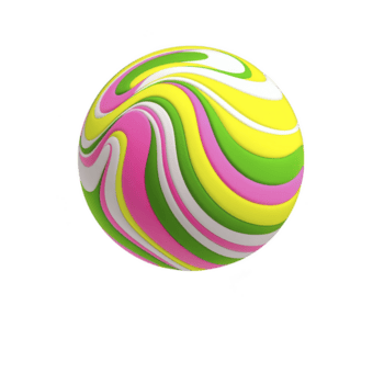 vibrant, multicolored sphere with swirling patterns of pink, green, yellow, and white creates playful and dynamic visual effect. abstract design is eye catching and lively png