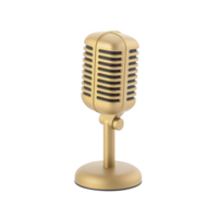 vintage style gold microphone with classic design, featuring sturdy stand and retro grille, evokes sense of nostalgia and elegance, perfect for broadcasting or musical performances png