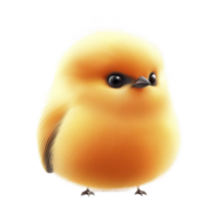 cute, fluffy, yellow bird with big eyes stands adorably, showcasing its soft feathers and small beak. bird round shape and vibrant color make it appear cartoonish and endearing png