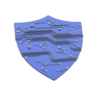 blue shield with circuit patterns symbolizes digital security and protection, representing cybersecurity and data safety. design conveys sense of technological defense and innovation png