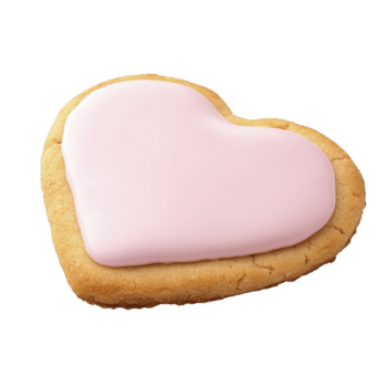 cuore sagomato biscotto con rosa glassatura si siede su pianura sfondo, in mostra dolce e semplice design. biscotto liscio glassatura Aggiunge toccare di eleganza e fascino png