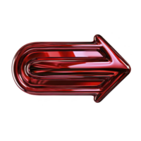 shiny red 3D arrow with curved design pointing to right, symbolizing direction or movement. metallic finish gives it modern and sleek appearance png