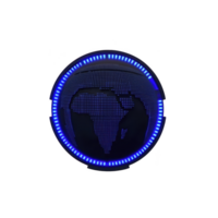 digital representation of Earth is depicted with glowing blue circular design, showcasing futuristic and technological aesthetic. image highlights stylized map of continents within vibrant png