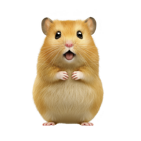 cute, fluffy hamster stands upright with surprised expression, showcasing its round body and tiny paws. golden fur and bright eyes add to its adorable appearance png