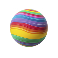 vibrant, multicolored rubber ball with swirling stripes of yellow, red, blue, purple, and green, creating playful and cheerful appearance png