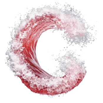dynamic splash of red liquid forms shape of letter C, surrounded by white frothy splashes, creating vibrant and energetic visual png
