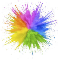 vibrant explosion of colorful powder bursts outward, creating dynamic and energetic display of rainbow hues. vivid colors blend seamlessly, showcasing spectrum of bright pigments png
