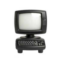 vintage black computer with CRT monitor and keyboard evokes nostalgia and retro technology. classic design highlights evolution of computers over decades png