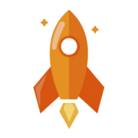 vibrant orange rocket icon with sleek design and two small stars, symbolizing innovation and exploration. illustration conveys sense of adventure and futuristic technology png