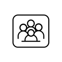 This features simple black icon of four people, symbolizing group or community, enclosed within rounded square. design is minimalistic and straightforward. group icon black and white png