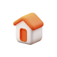3D illustration of small house with white base and orange roof, featuring simple, minimalist design. house has rounded door and smooth, cartoon like appearance png