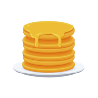 stack of golden pancakes topped with syrup sits on white plate, creating delicious and inviting breakfast scene. syrup drips enticingly over edges png
