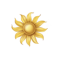 golden sun with stylized, swirling rays radiates warmth and positivity against transparent background. design is simple yet elegant, evoking sense of brightness and cheerfulness png