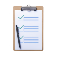 clipboard with checklist and pen is shown, featuring three checkmarks and lines for notes. setup is ideal for organizing tasks or planning efficiently png