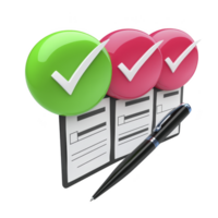 checklist with colorful checkmarks and pen symbolizes organization and completion. green and red checkmarks indicate tasks done or pending, enhancing productivity png