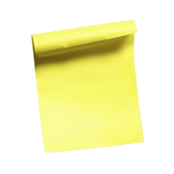 bright yellow sticky note pad with single sheet partially unrolled, isolated on transparency background. vibrant color and simplicity make it ideal for reminders or messages png