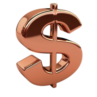 shiny, metallic dollar sign symbol in copper color, representing wealth and finance, stands out against plain background. symbol reflective surface adds sense of luxury and prosperity png