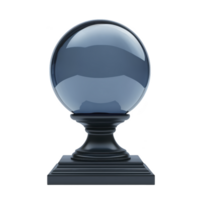 reflective crystal ball sits on ornate pedestal, casting mystical aura. smooth, transparent surface captures light, creating enchanting and mysterious atmosphere png