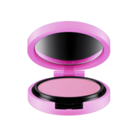 pink compact makeup case with mirror, featuring soft pink blush inside. sleek design is both stylish and functional, perfect for on go touch ups png