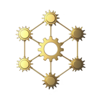 golden gear network with interconnected cogs symbolizes teamwork and collaboration. shiny metallic finish adds sense of elegance and sophistication to design png