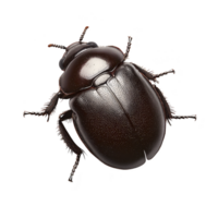 shiny black beetle with smooth, rounded shell and six legs is shown against transparency background. beetle glossy surface reflects light, highlighting its detailed texture png