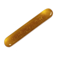 long, glossy, amber colored resin stick with smooth surface and embedded golden specks, resembling decorative or craft item. shiny texture adds luxurious feel png