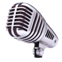 vintage style silver microphone with classic grille design, angled slightly to right, evokes sense of nostalgia and elegance, perfect for music or broadcasting themes png