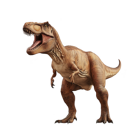 fierce Tyrannosaurus rex stands with its mouth open, showcasing sharp teeth and powerful limbs. dinosaur textured skin and muscular build highlight its predatory nature png
