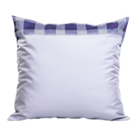 soft white pillow with plaid pattern on top edge, featuring shades of blue and purple, is displayed against plain background. pillow appears plush and comfortable, ideal for home decor or bedding png