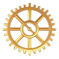 shiny golden gear with intricate spokes and teeth, symbolizing industry and innovation. metallic finish adds luxurious touch, making it ideal for themes of engineering and mechanics png