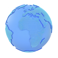 digital representation of Earth showcases blue globe with pixelated texture, highlighting continents like Africa and Europe. modern design emphasizes technology and global connectivity png