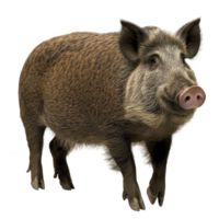 wild boar stands on transparency background, showcasing its bristly fur and distinctive snout. png