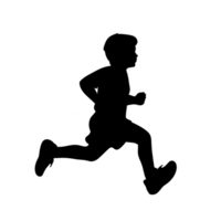silhouette of child running energetically, capturing sense of motion and freedom. image is simple yet dynamic, highlighting child active movement against plain background png