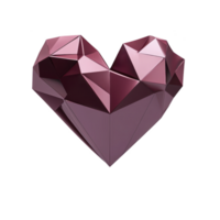 geometric heart sculpture with faceted design and glossy, metallic finish in shades of purple and pink, creating modern and artistic appearance png