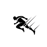silhouette of person running with dynamic motion lines conveys speed and energy. minimalist design emphasizes movement and athleticism, capturing essence of fast paced action png