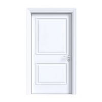 white wooden door with classic panel design and silver handle, standing closed against plain background, exudes simplicity and elegance png