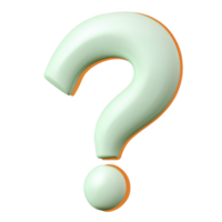 3D rendered mint green question mark with orange shadow stands out against transparency background, symbolizing inquiry and curiosity png