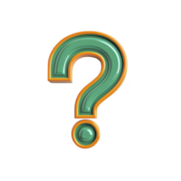 shiny, three dimensional green question mark with orange outline stands out against plain background, symbolizing curiosity and inquiry png