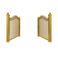 Golden ornate gates stand open, showcasing intricate metalwork and elegant design, symbolizing grandeur and welcoming entry. gates luxurious appearance adds touch of sophistication png