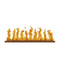 row of vibrant orange flames dances energetically on flat surface, creating striking visual of fire. flames are isolated against transparent background, emphasizing their dynamic movement png