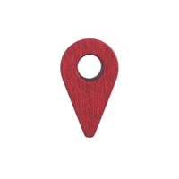 red wooden location pin with textured surface, symbolizing navigation and direction. pin has circular hole in center, adding unique design element png